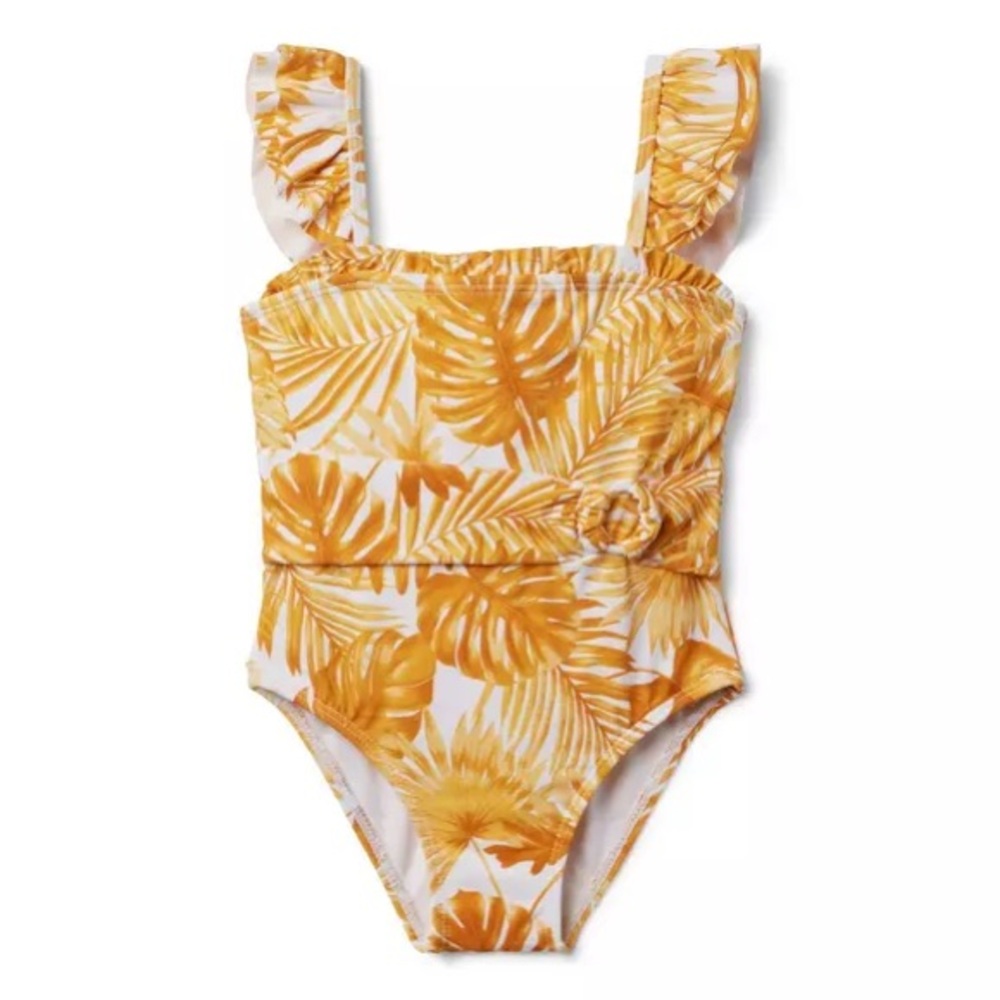 Janie and Jack Palm Print Belted 1 Piece Swimsuit